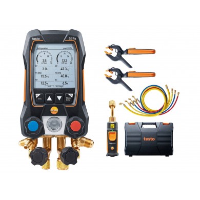 testo 557s Smart Kit per il vuoto e con tubi di riempimento - Gruppo manometrico digitale smart con blocco valvole a 4 vie